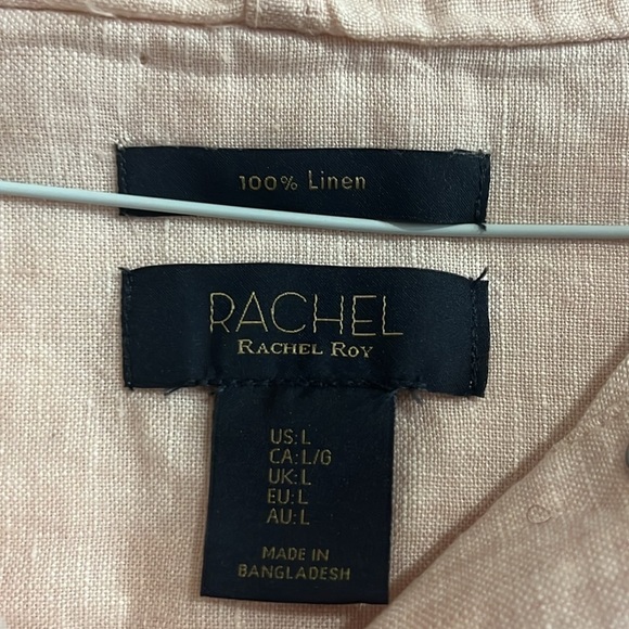 RACHEL ROY Size L 100% linen Pink Hooded Jacket Snap Button Down - Picture 5 of 10